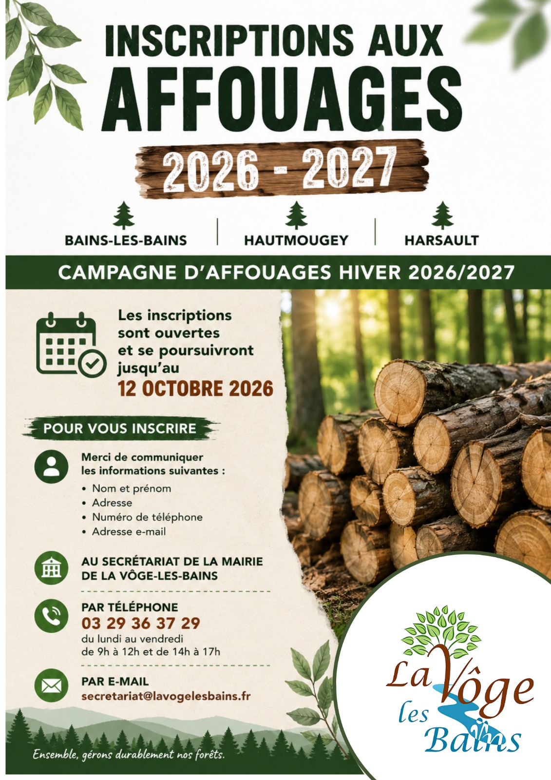 Inscriptions aux affouages 2026-2027
